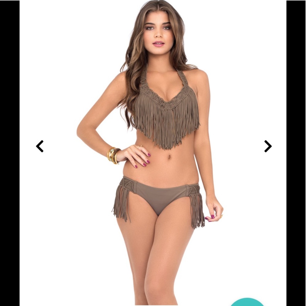 Luli Fama Free People Heart of a Hippie Macrame sand fringe bikini Set
